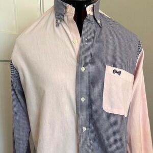 Fraternity Collection Mens Large Gingham Mixed Pattern Button Down Shirt Pink